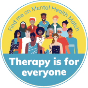 Logo Badge showing diverse community. Find Caroline Hubschman on mentalhealthmatch.com. Therapy is for everyone.